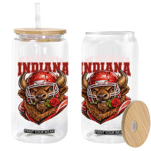 Indiana Football Spirit Bison with Rose Graphic Glass Can Hoosier State Sports Pride TS02 Print Your Wear