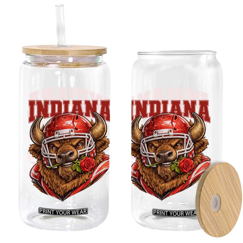 Indiana Football Spirit Bison with Rose Graphic Glass Can Hoosier State Sports Pride TS02 Print Your Wear