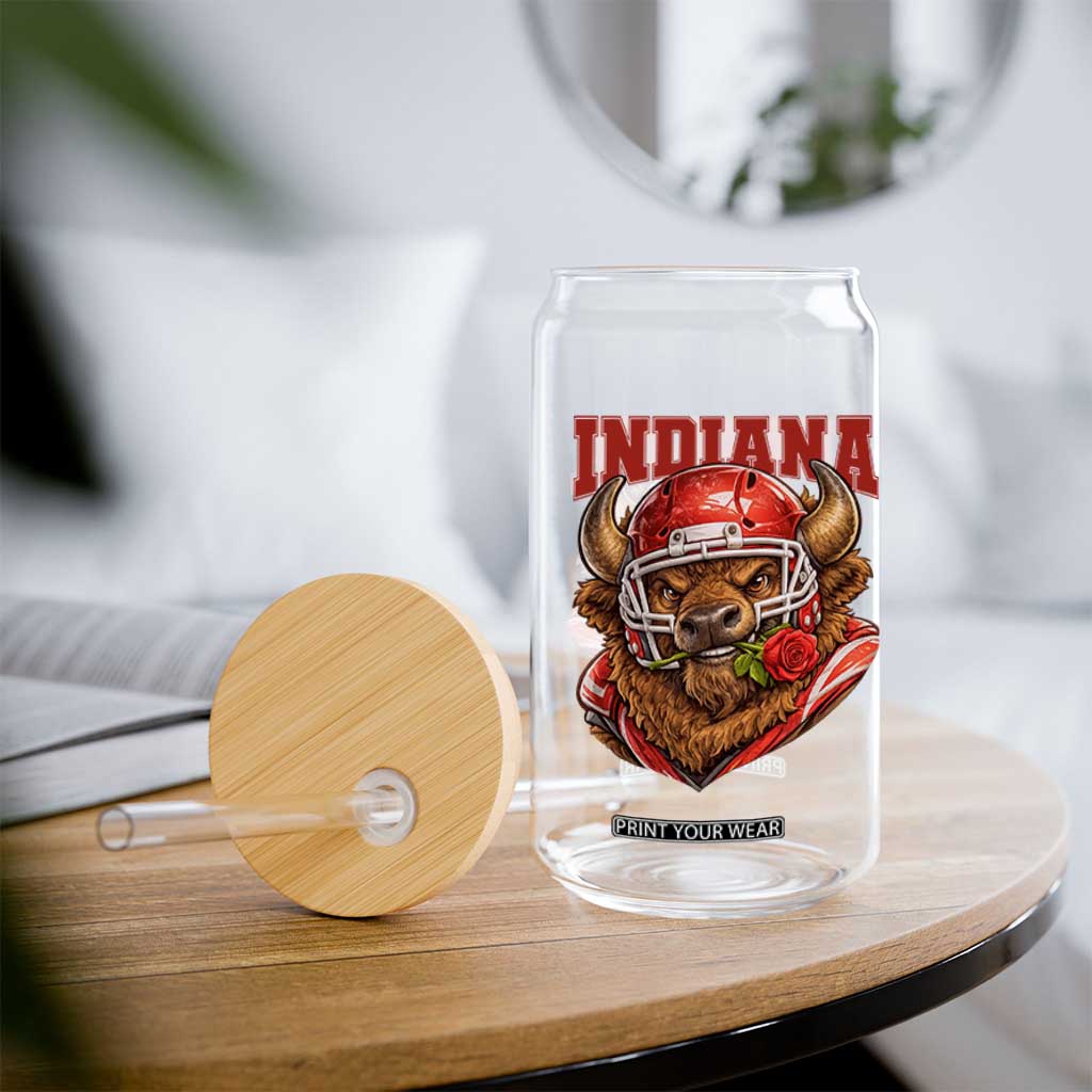 Indiana Football Spirit Bison with Rose Graphic Glass Can Hoosier State Sports Pride TS02 Print Your Wear