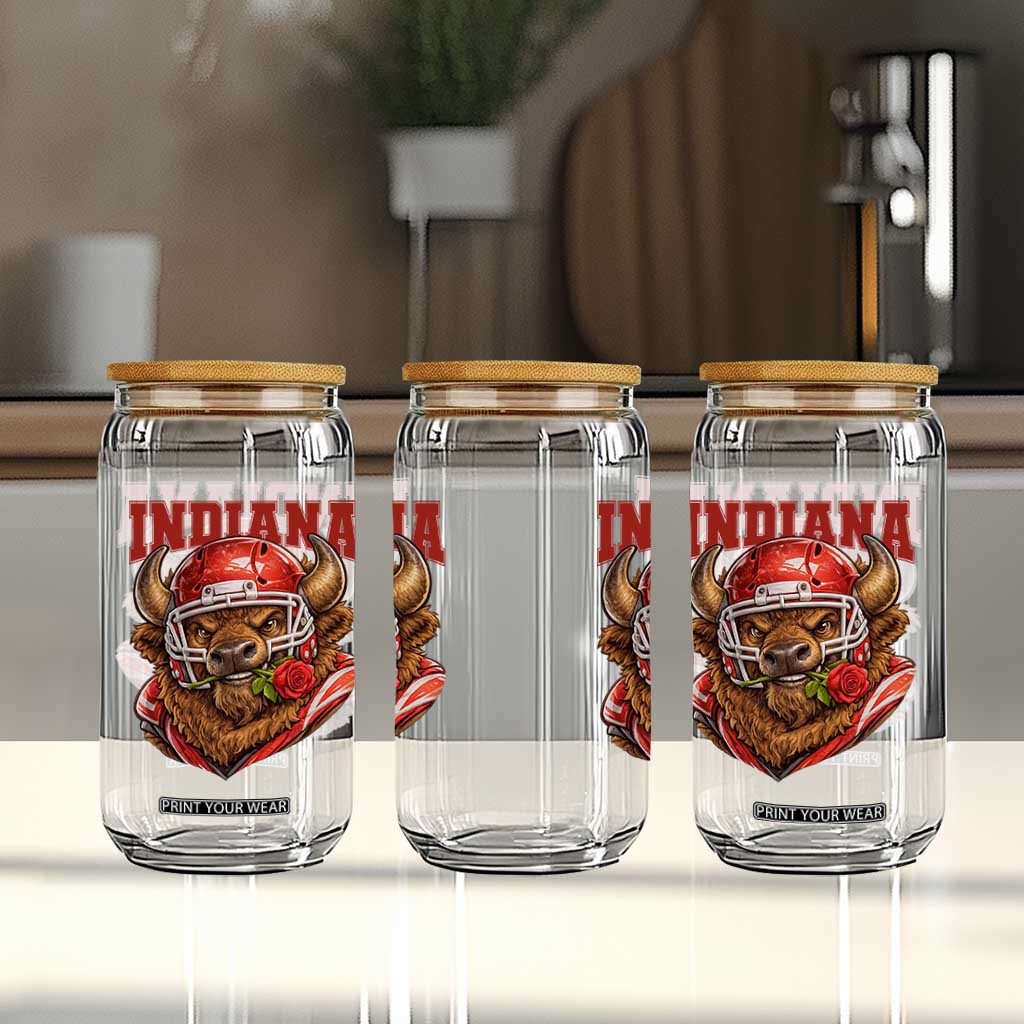 Indiana Football Spirit Bison with Rose Graphic Glass Can Hoosier State Sports Pride TS02 Print Your Wear