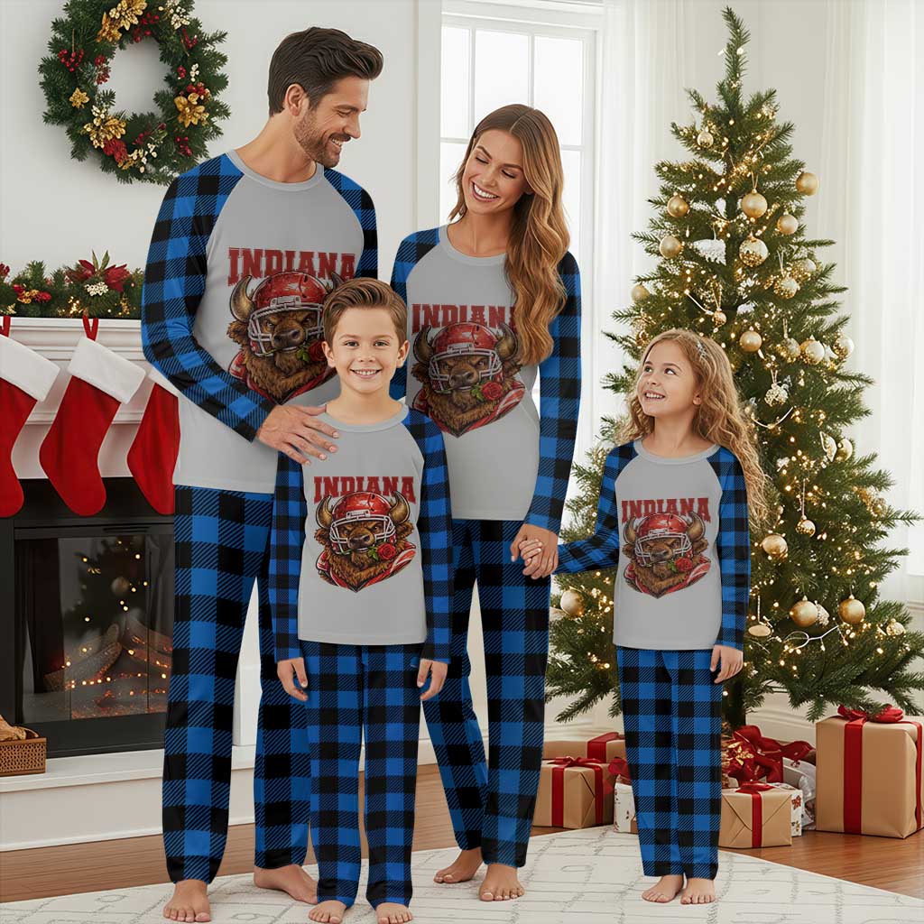 Indiana Football Spirit Bison with Rose Graphic Plaid Pajama Set Hoosier State Sports Pride TS02 Blue Plaid Print Your Wear