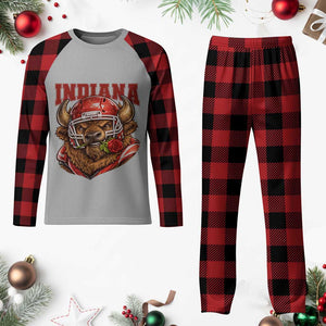 Indiana Football Spirit Bison with Rose Graphic Plaid Pajama Set Hoosier State Sports Pride TS02 Buffalo Plaid Print Your Wear