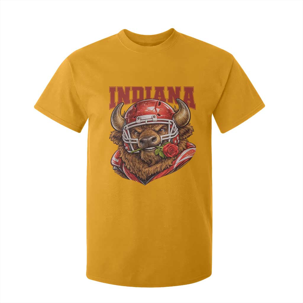 Indiana Football Spirit Bison with Rose Graphic T Shirt For Kid Hoosier State Sports Pride TS02 Gold Print Your Wear