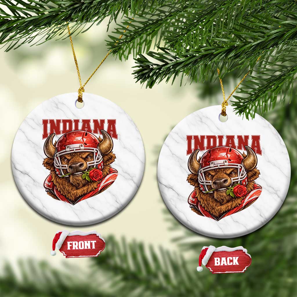 Indiana Football Spirit Bison with Rose Graphic Ceramic Ornament Hoosier State Sports Pride TS02 1pc White Marble Print Your Wear