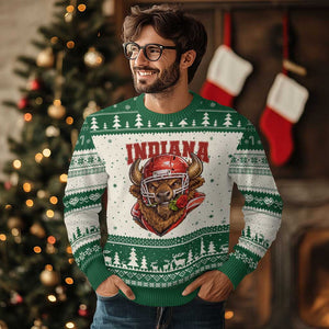 Indiana Football Spirit Bison with Rose Graphic Ugly Christmas Sweater Hoosier State Sports Pride TS02 Beige Green Print Your Wear
