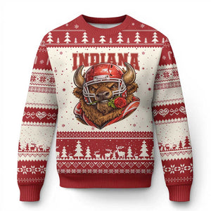 Indiana Football Spirit Bison with Rose Graphic Ugly Christmas Sweater Hoosier State Sports Pride TS02 Beige Red Print Your Wear