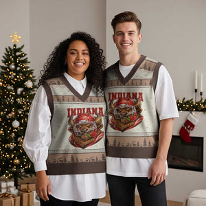 Indiana Football Spirit Bison with Rose Graphic V-Neck Knit Sweater Vest Hoosier State Sports Pride TS02 Mocha Mousse Print Your Wear