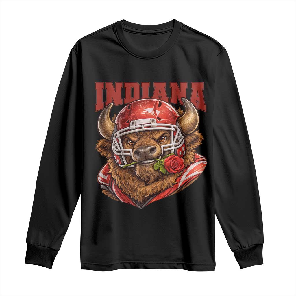 Indiana Football Spirit Bison with Rose Graphic Long Sleeve Shirt Hoosier State Sports Pride TS02 Black Print Your Wear