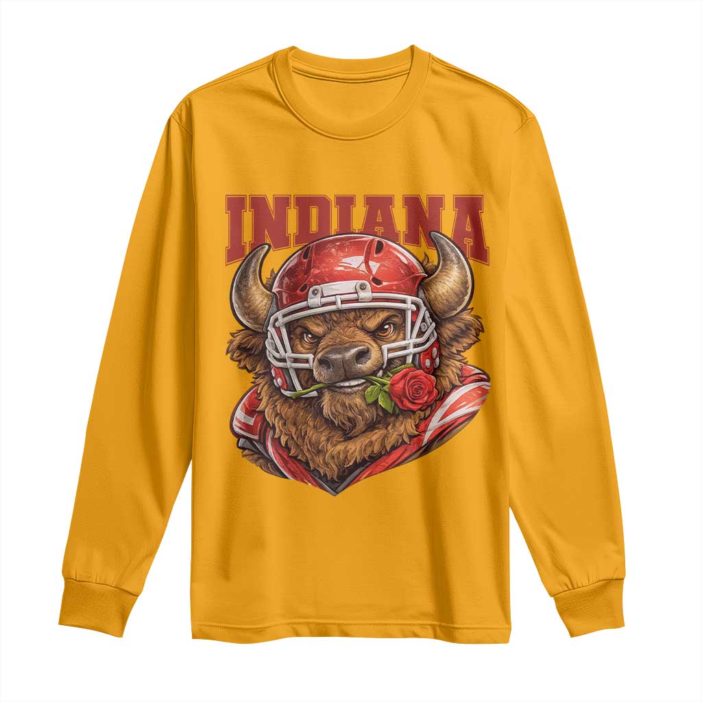 Indiana Football Spirit Bison with Rose Graphic Long Sleeve Shirt Hoosier State Sports Pride TS02 Gold Print Your Wear