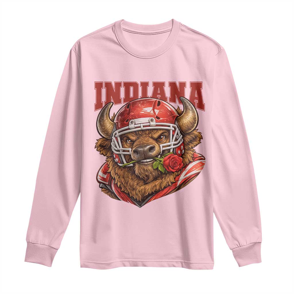 Indiana Football Spirit Bison with Rose Graphic Long Sleeve Shirt Hoosier State Sports Pride TS02 Light Pink Print Your Wear