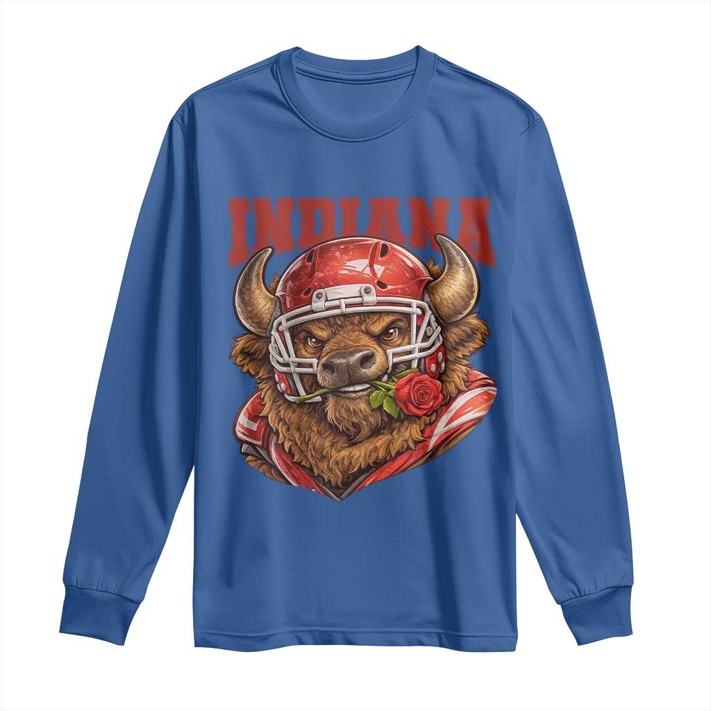 Indiana Football Spirit Bison with Rose Graphic Long Sleeve Shirt Hoosier State Sports Pride TS02 Royal Blue Print Your Wear