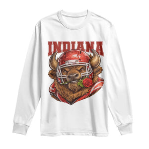 Indiana Football Spirit Bison with Rose Graphic Long Sleeve Shirt Hoosier State Sports Pride TS02 White Print Your Wear