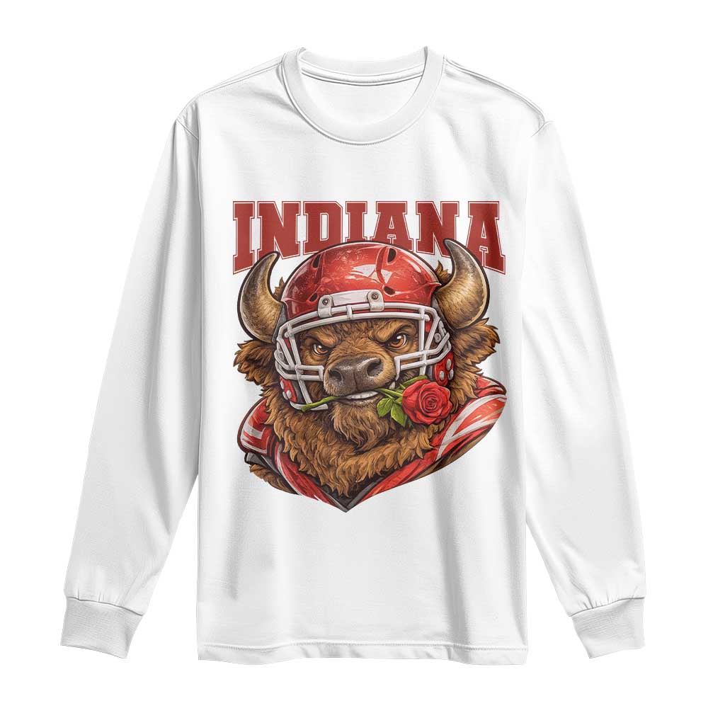 Indiana Football Spirit Bison with Rose Graphic Long Sleeve Shirt Hoosier State Sports Pride TS02 White Print Your Wear