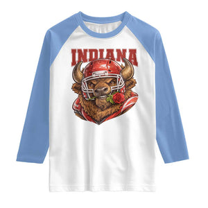 Indiana Football Spirit Bison with Rose Graphic Raglan Shirt Hoosier State Sports Pride TS02 White Carolina Blue Print Your Wear