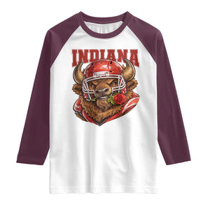 Indiana Football Spirit Bison with Rose Graphic Raglan Shirt Hoosier State Sports Pride TS02 White Maroon Print Your Wear