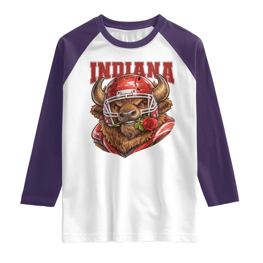 Indiana Football Spirit Bison with Rose Graphic Raglan Shirt Hoosier State Sports Pride TS02 White Purple Print Your Wear