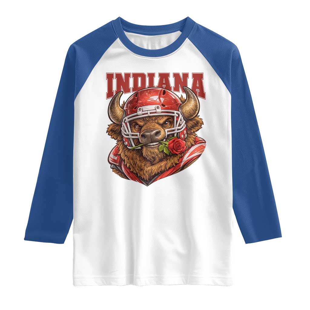 Indiana Football Spirit Bison with Rose Graphic Raglan Shirt Hoosier State Sports Pride TS02 White Royal Print Your Wear