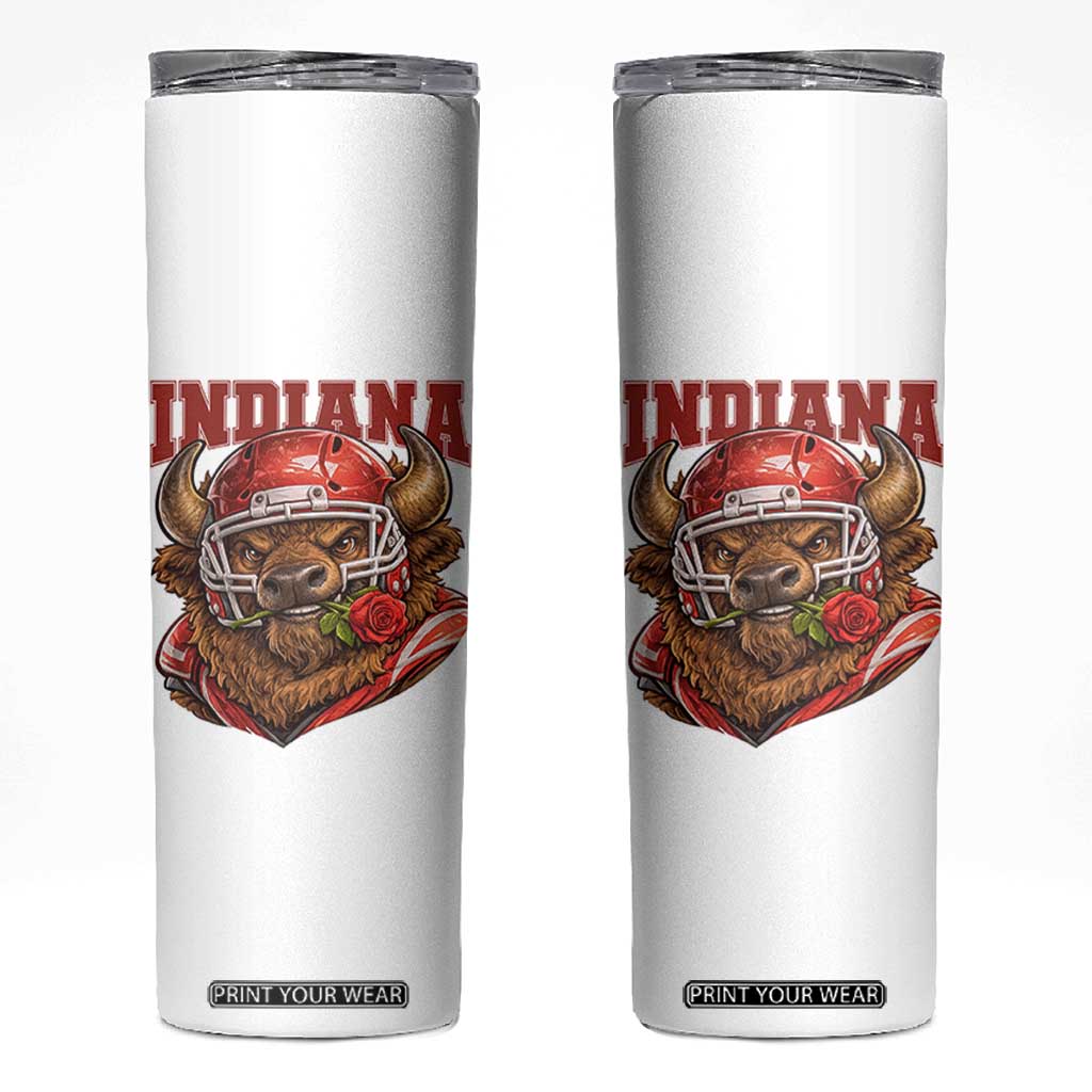 Indiana Football Spirit Bison with Rose Graphic Skinny Tumbler Hoosier State Sports Pride TS02 White Print Your Wear