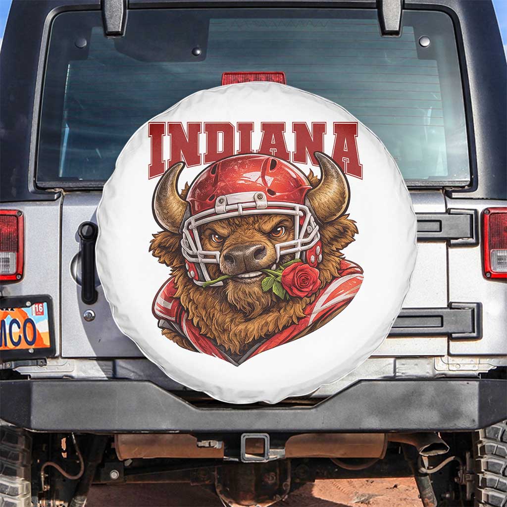 Indiana Football Spirit Bison with Rose Graphic Spare Tire Cover Hoosier State Sports Pride TS02 No hole White Print Your Wear