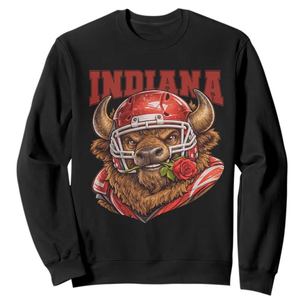 Indiana Football Spirit Bison with Rose Graphic Sweatshirt Hoosier State Sports Pride TS02 Black Print Your Wear