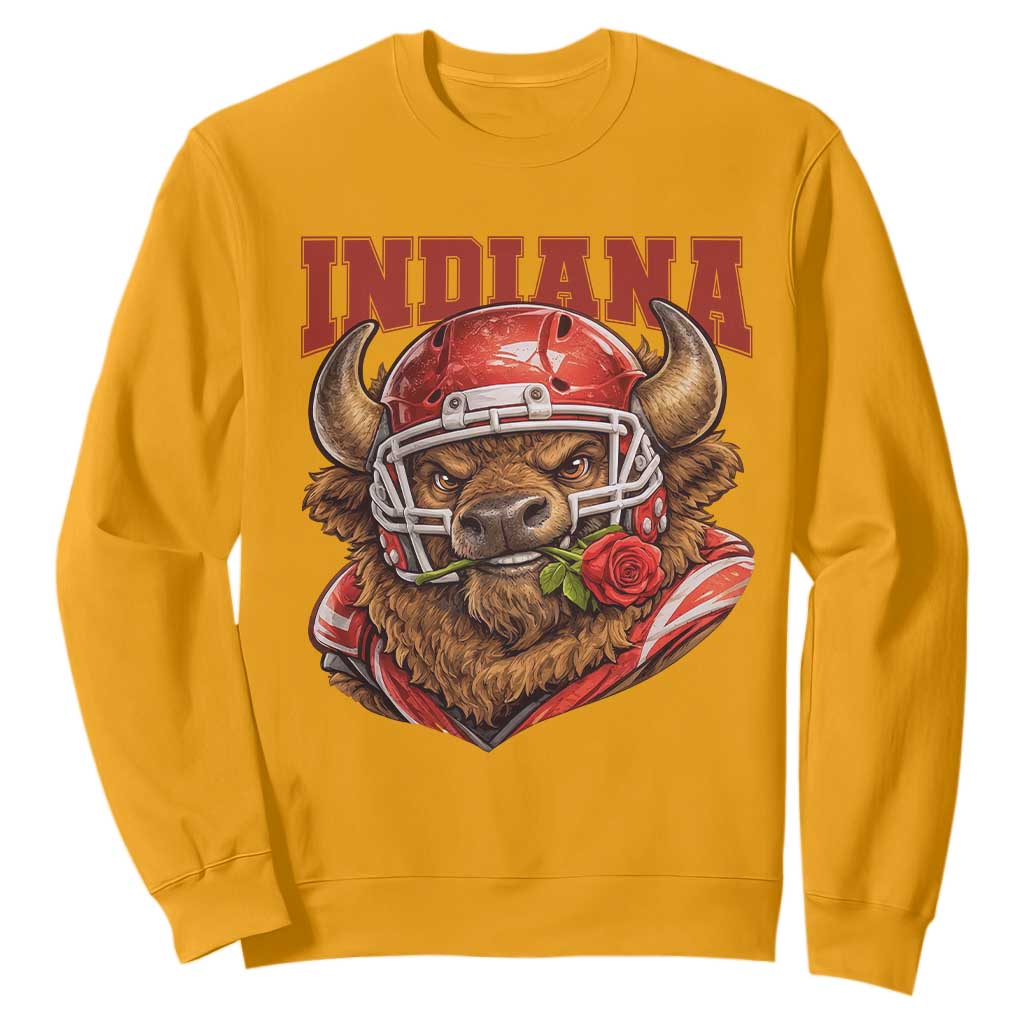 Indiana Football Spirit Bison with Rose Graphic Sweatshirt Hoosier State Sports Pride TS02 Gold Print Your Wear