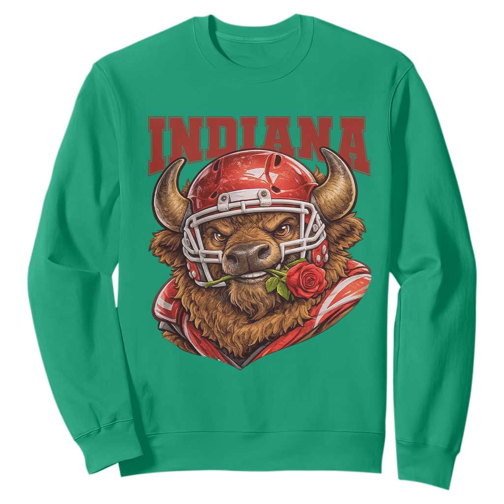 Indiana Football Spirit Bison with Rose Graphic Sweatshirt Hoosier State Sports Pride TS02 Irish Green Print Your Wear