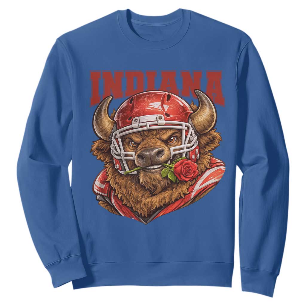 Indiana Football Spirit Bison with Rose Graphic Sweatshirt Hoosier State Sports Pride TS02 Royal Blue Print Your Wear