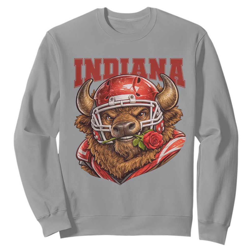 Indiana Football Spirit Bison with Rose Graphic Sweatshirt Hoosier State Sports Pride TS02 Sport Gray Print Your Wear