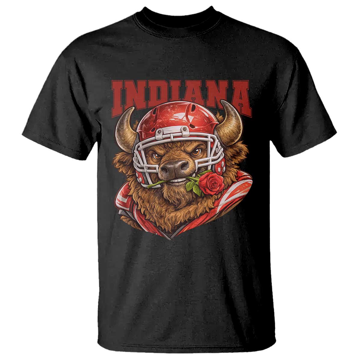 Indiana Football Spirit Bison with Rose Graphic T Shirt Hoosier State Sports Pride TS02 Black Print Your Wear