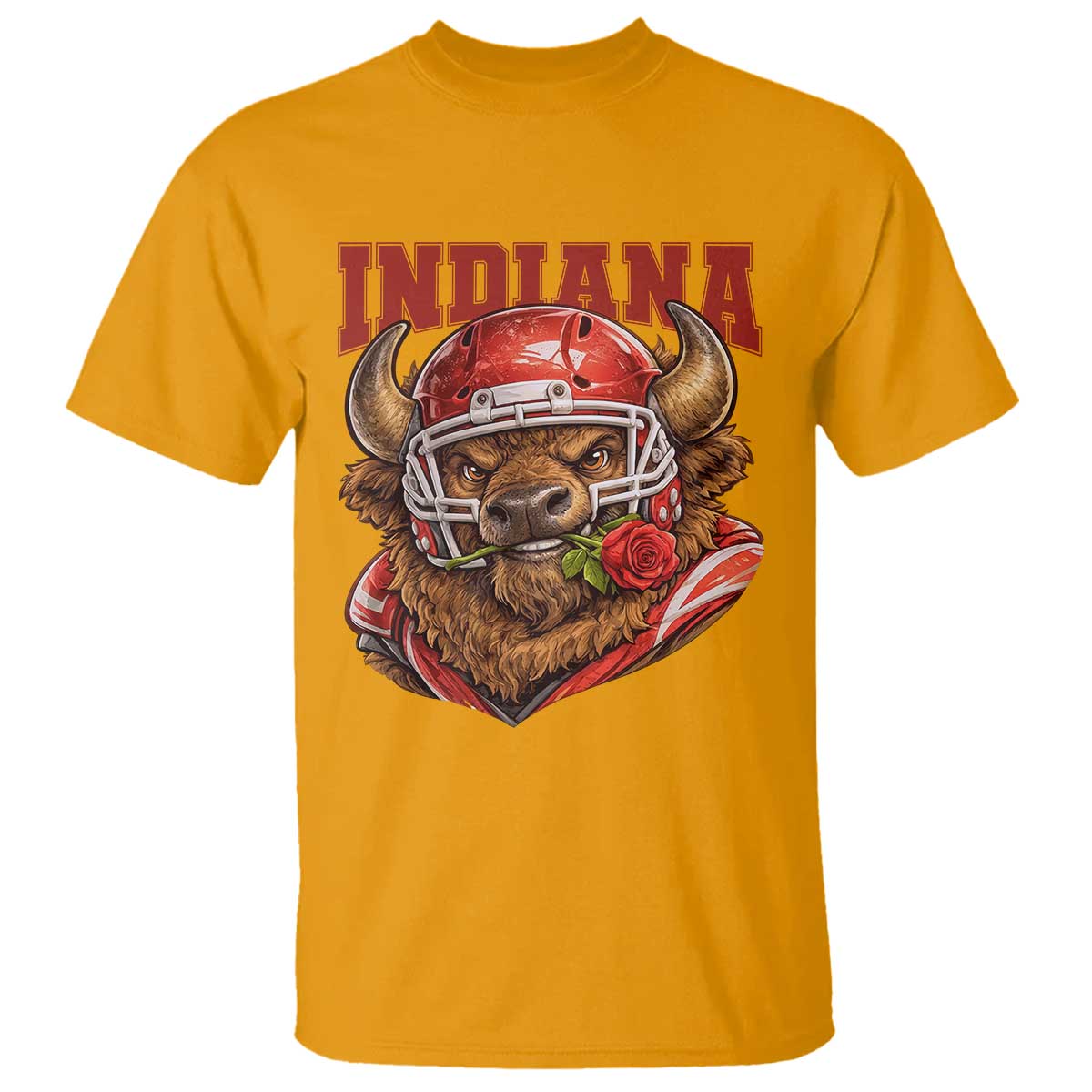 Indiana Football Spirit Bison with Rose Graphic T Shirt Hoosier State Sports Pride TS02 Gold Print Your Wear