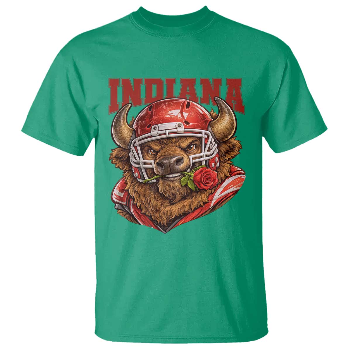 Indiana Football Spirit Bison with Rose Graphic T Shirt Hoosier State Sports Pride TS02 Irish Green Print Your Wear