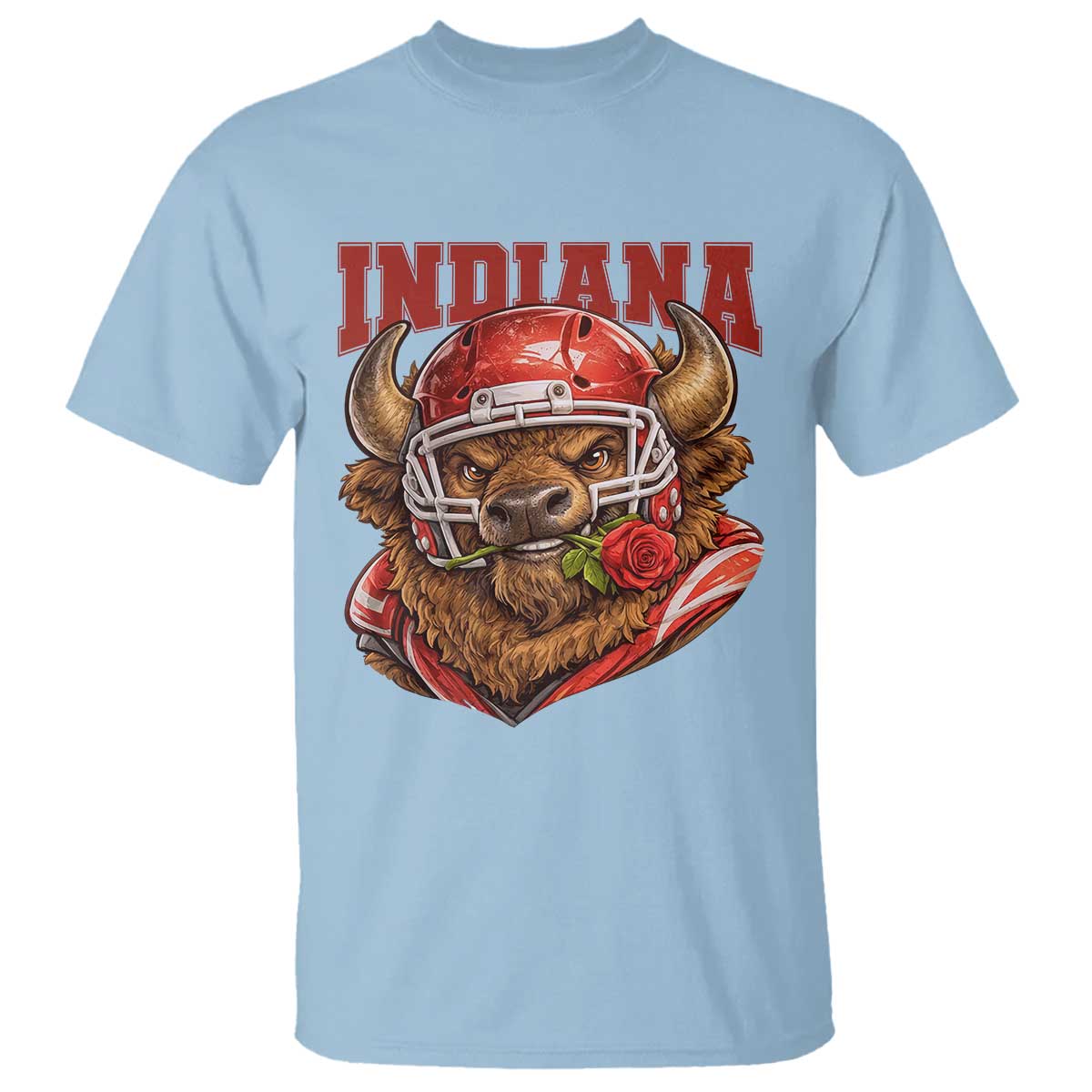 Indiana Football Spirit Bison with Rose Graphic T Shirt Hoosier State Sports Pride TS02 Light Blue Print Your Wear