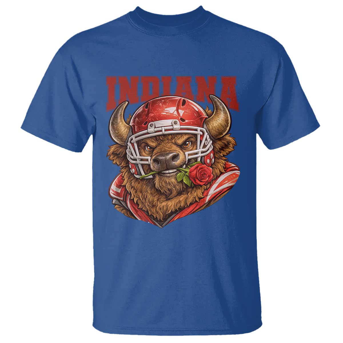 Indiana Football Spirit Bison with Rose Graphic T Shirt Hoosier State Sports Pride TS02 Royal Blue Print Your Wear