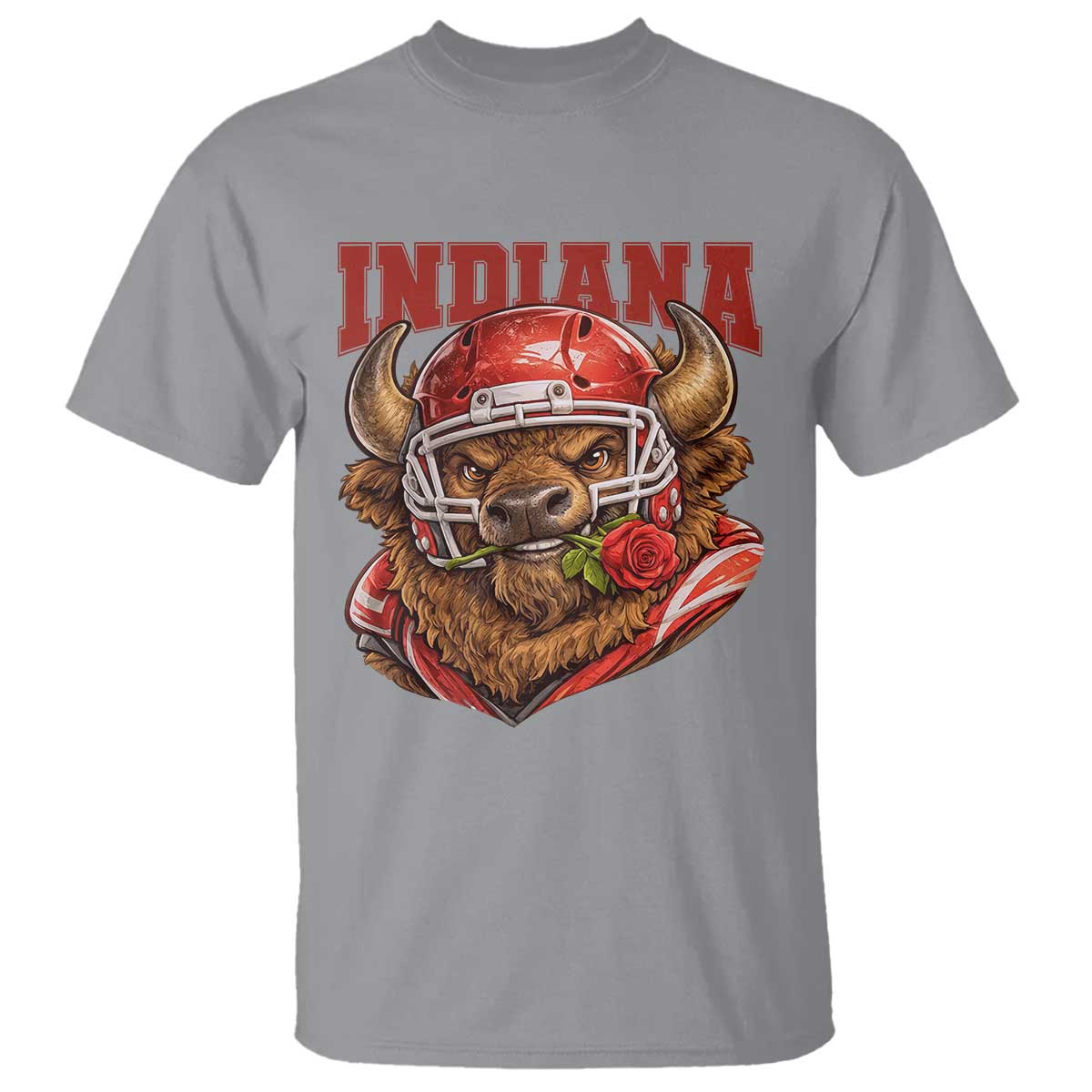 Indiana Football Spirit Bison with Rose Graphic T Shirt Hoosier State Sports Pride TS02 Sport Gray Print Your Wear
