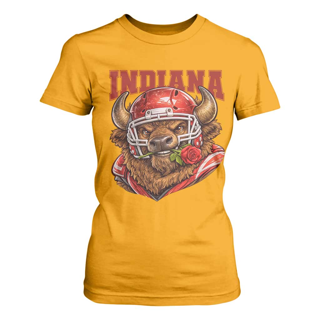 Indiana Football Spirit Bison with Rose Graphic T Shirt For Women Hoosier State Sports Pride TS02 Gold Print Your Wear
