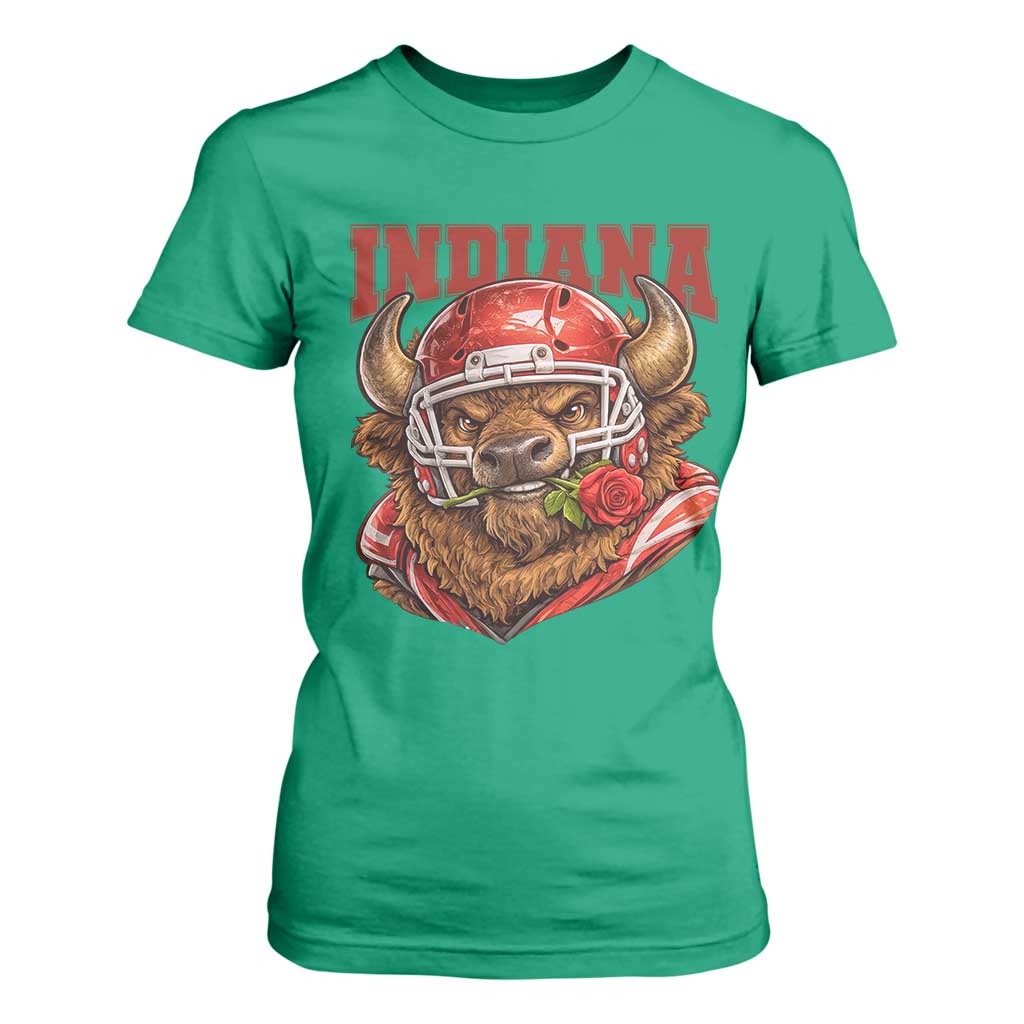 Indiana Football Spirit Bison with Rose Graphic T Shirt For Women Hoosier State Sports Pride TS02 Irish Green Print Your Wear