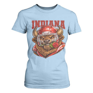 Indiana Football Spirit Bison with Rose Graphic T Shirt For Women Hoosier State Sports Pride TS02 Light Blue Print Your Wear
