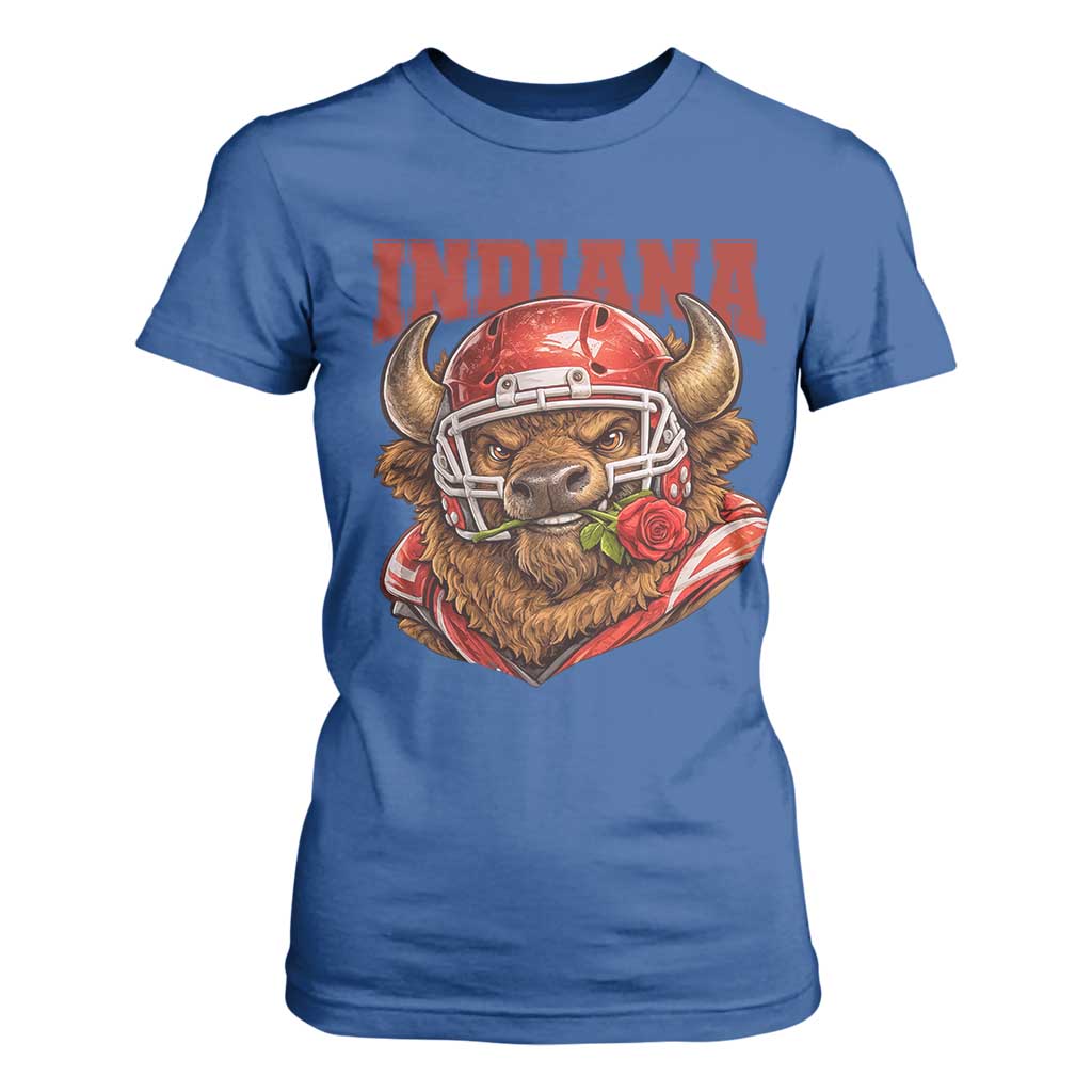Indiana Football Spirit Bison with Rose Graphic T Shirt For Women Hoosier State Sports Pride TS02 Royal Blue Print Your Wear