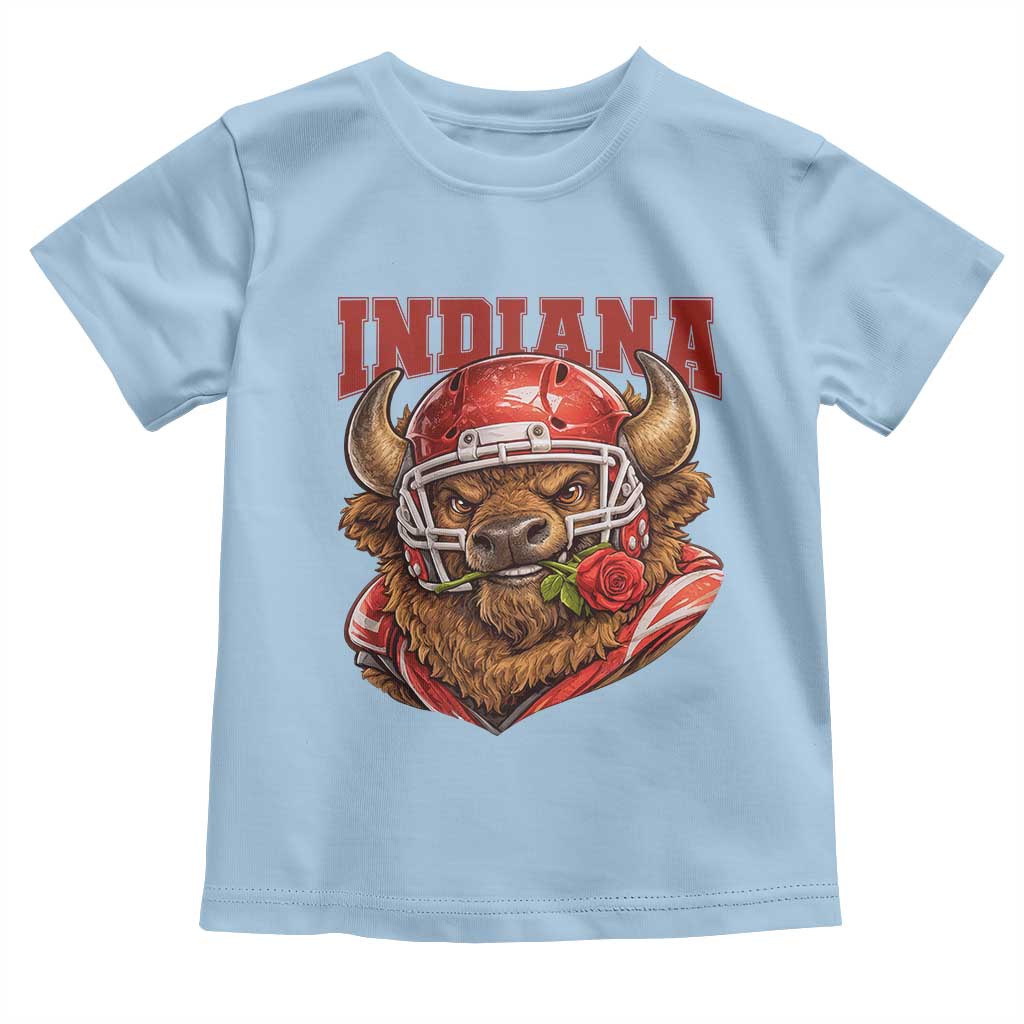 Indiana Football Spirit Bison with Rose Graphic Toddler T Shirt Hoosier State Sports Pride TS02 Light Blue Print Your Wear