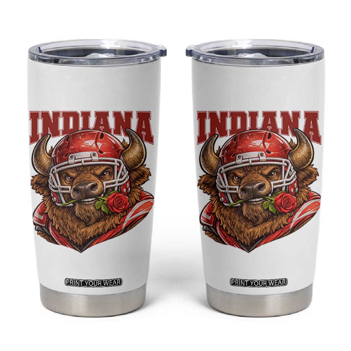 Indiana Football Spirit Bison with Rose Graphic Tumbler Cup Hoosier State Sports Pride TS02 White Print Your Wear