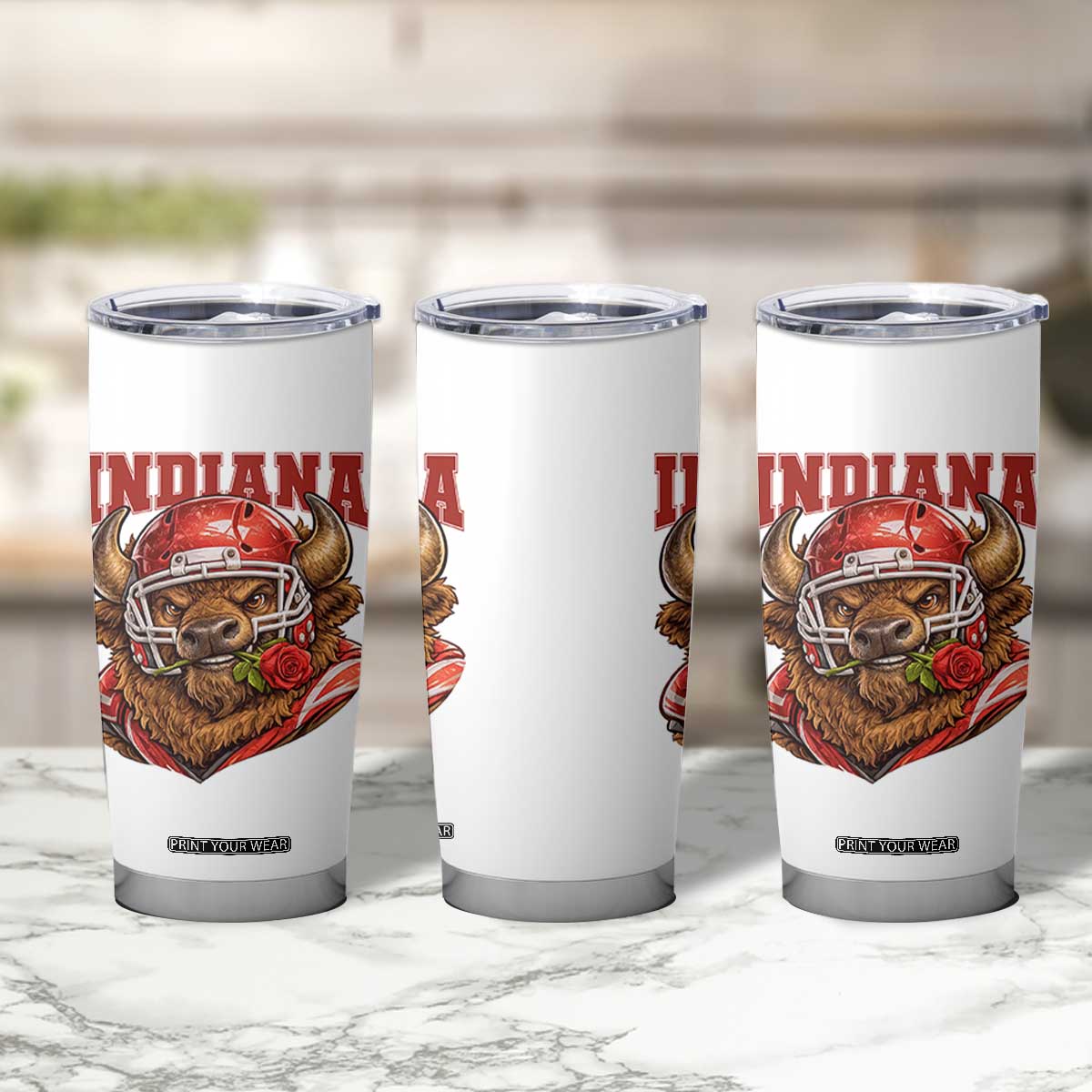 Indiana Football Spirit Bison with Rose Graphic Tumbler Cup Hoosier State Sports Pride TS02 Print Your Wear