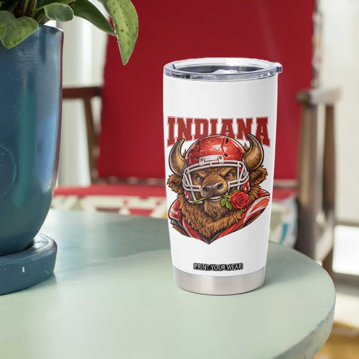 Indiana Football Spirit Bison with Rose Graphic Tumbler Cup Hoosier State Sports Pride TS02 Print Your Wear