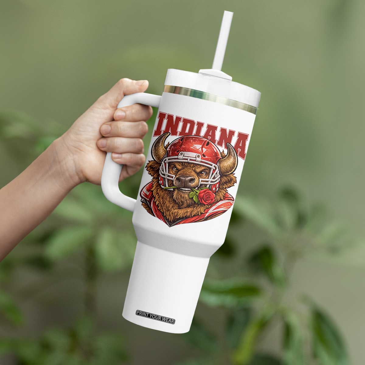 Indiana Football Spirit Bison with Rose Graphic Tumbler With Handle Hoosier State Sports Pride TS02 Print Your Wear