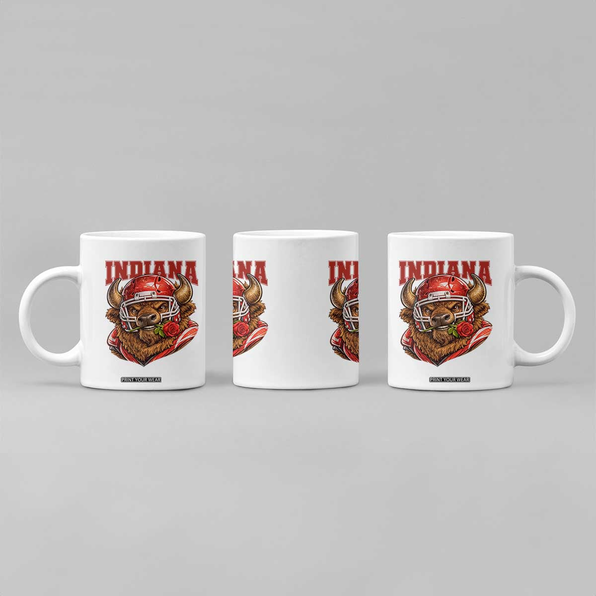 Indiana Football Spirit Bison with Rose Graphic Coffee Mug Hoosier State Sports Pride TS02 Print Your Wear