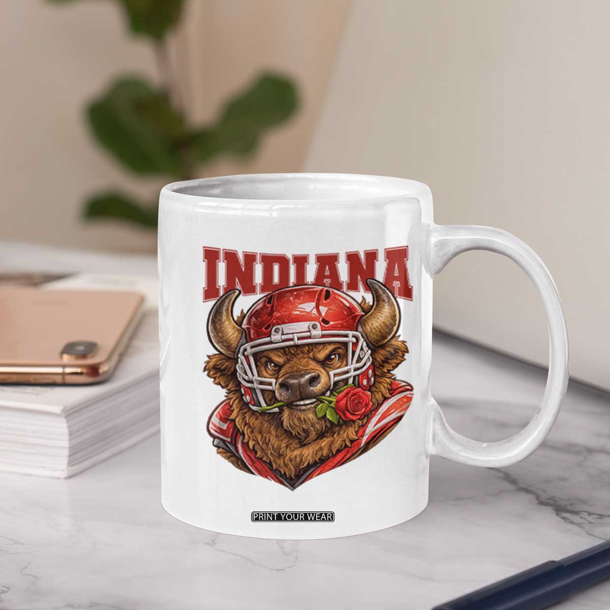 Indiana Football Spirit Bison with Rose Graphic Coffee Mug Hoosier State Sports Pride TS02 Print Your Wear