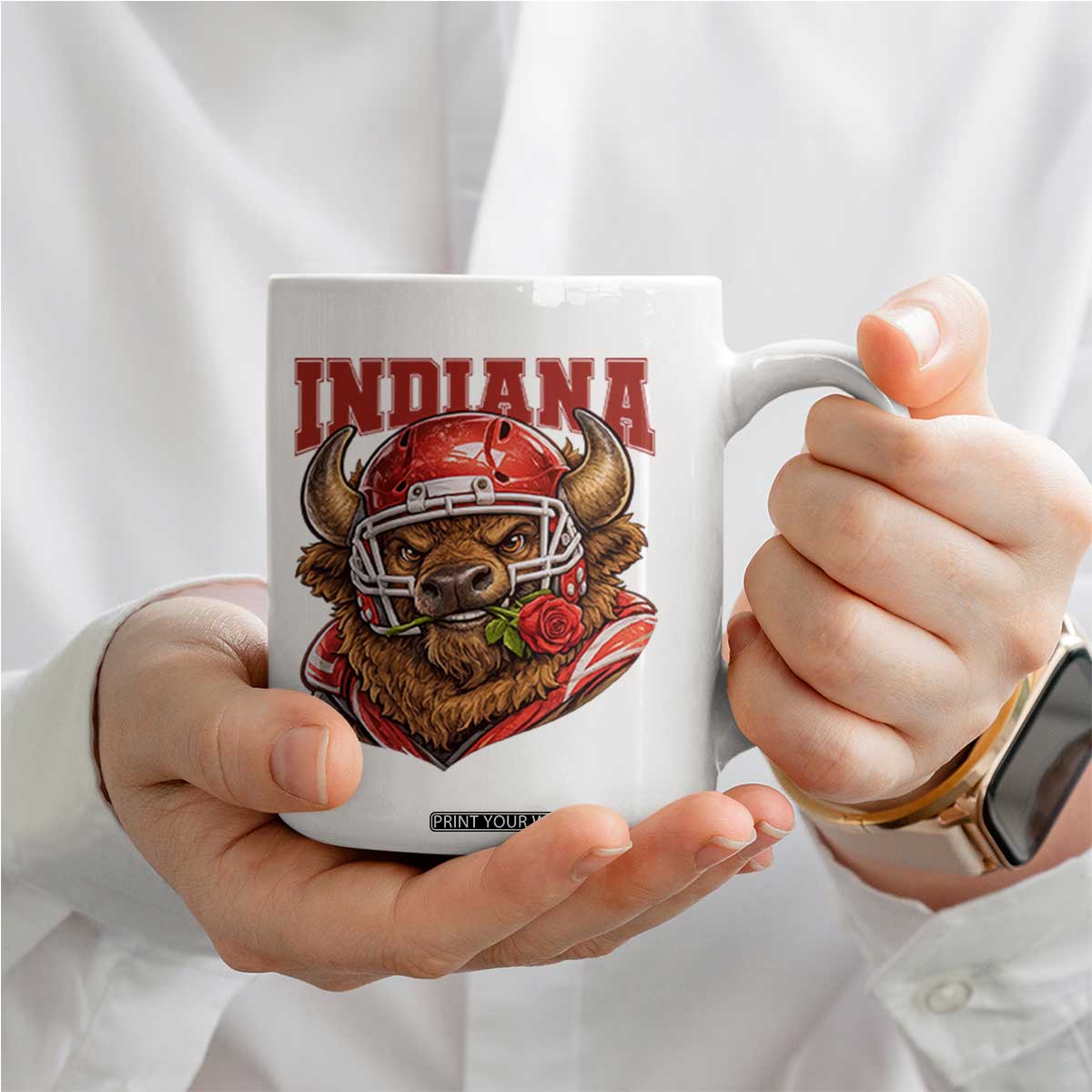 Indiana Football Spirit Bison with Rose Graphic Coffee Mug Hoosier State Sports Pride TS02 Print Your Wear