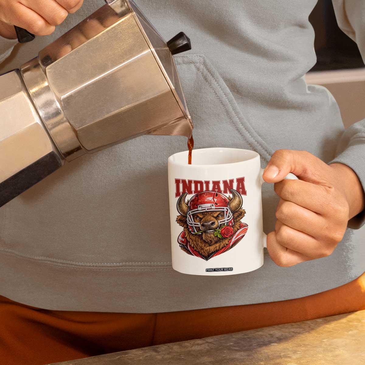 Indiana Football Spirit Bison with Rose Graphic Coffee Mug Hoosier State Sports Pride TS02 Print Your Wear