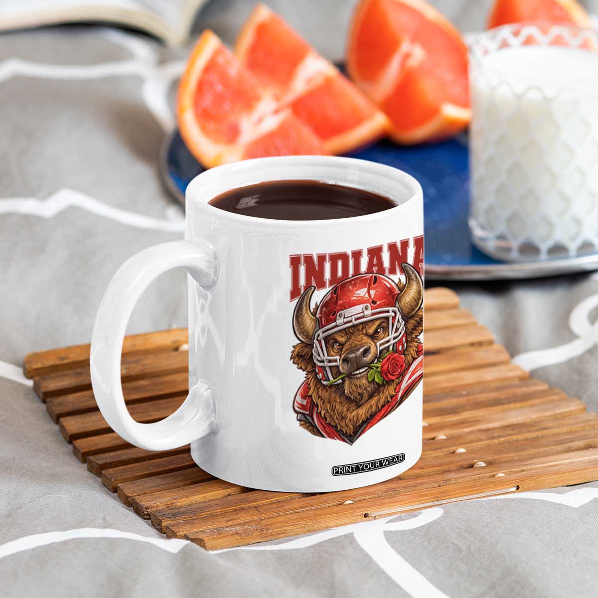 Indiana Football Spirit Bison with Rose Graphic Coffee Mug Hoosier State Sports Pride TS02 Print Your Wear