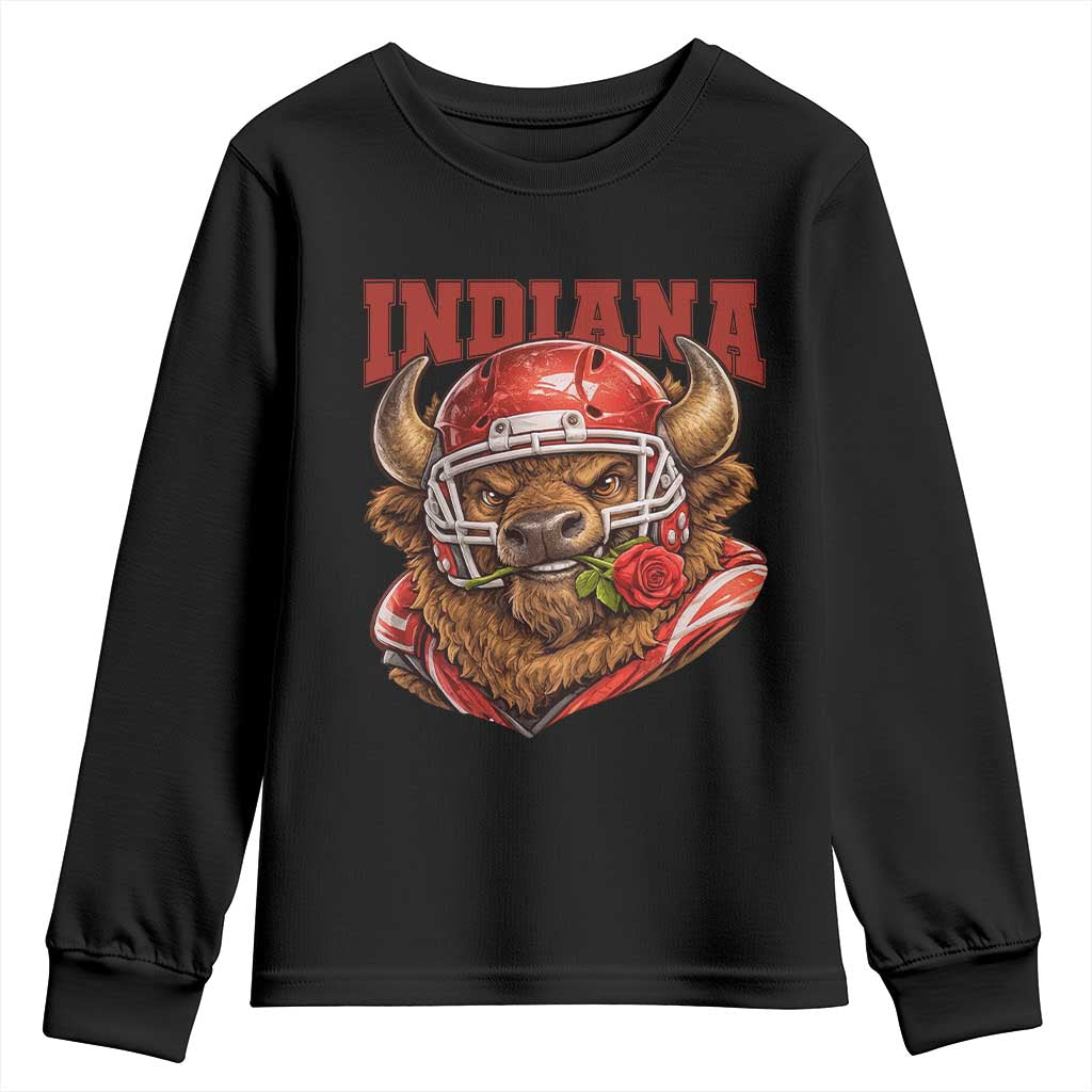 Indiana Football Spirit Bison with Rose Graphic Youth Sweatshirt Hoosier State Sports Pride TS02 Black Print Your Wear