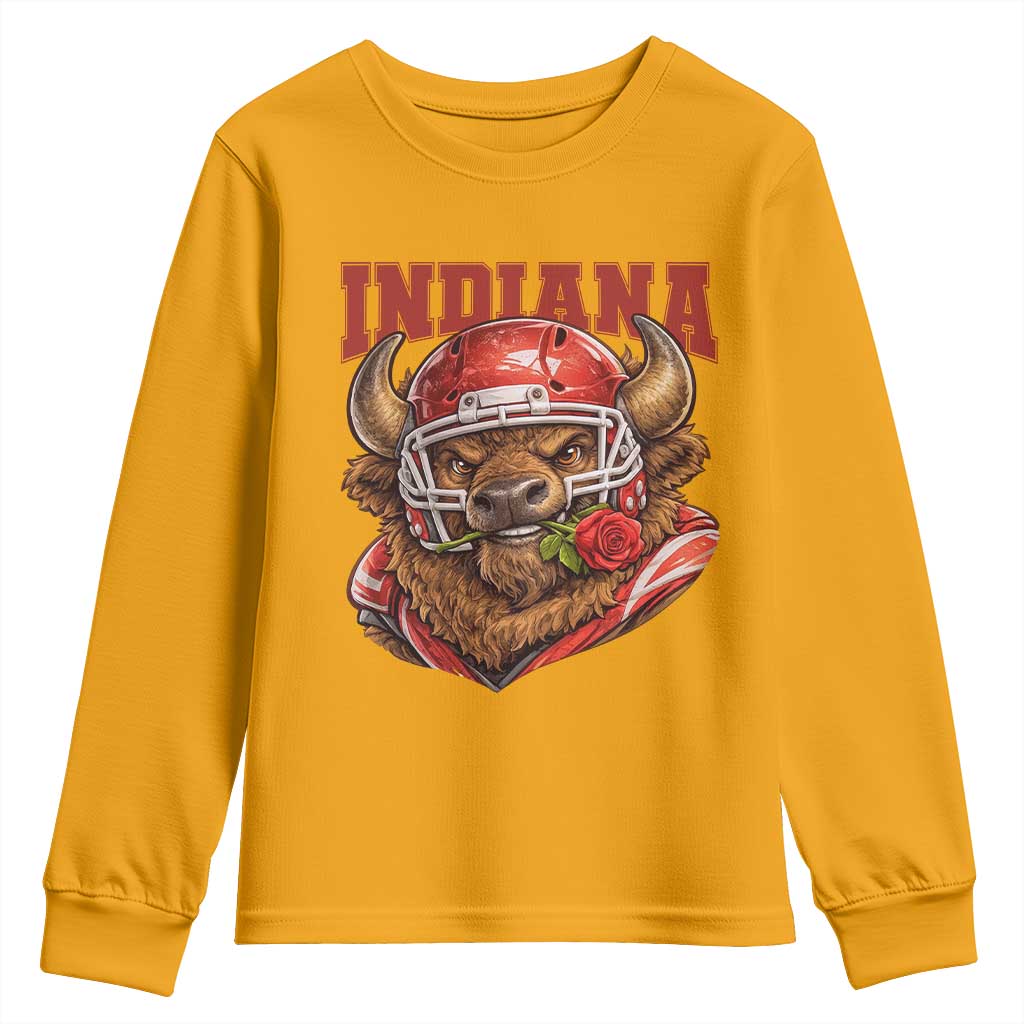 Indiana Football Spirit Bison with Rose Graphic Youth Sweatshirt Hoosier State Sports Pride TS02 Gold Print Your Wear